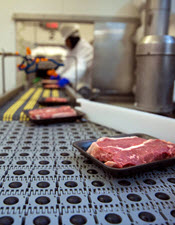 conveyor belting meat moving on a conveyor belt efficiently